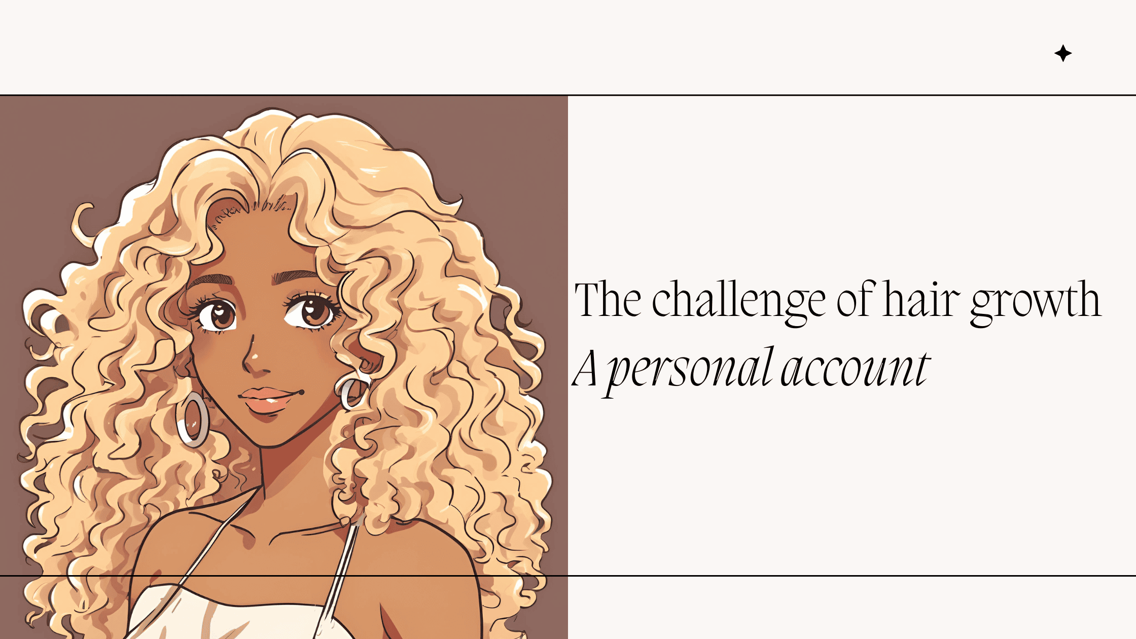 Illustration of a curly-haired woman with blonde hair, representing a blog post about the challenges and personal journey of hair growth after going blonde.