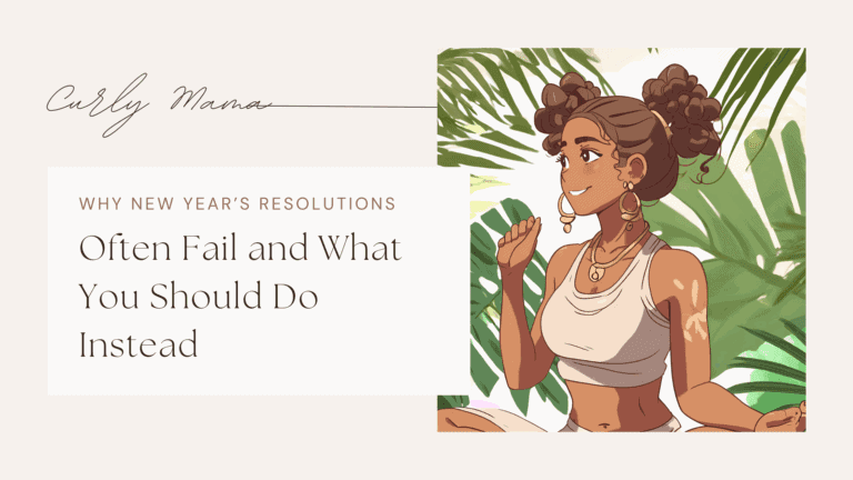 Illustration of a woman in a tropical setting with text "Why New Year's Resolutions Fail and What You Should Do Instead