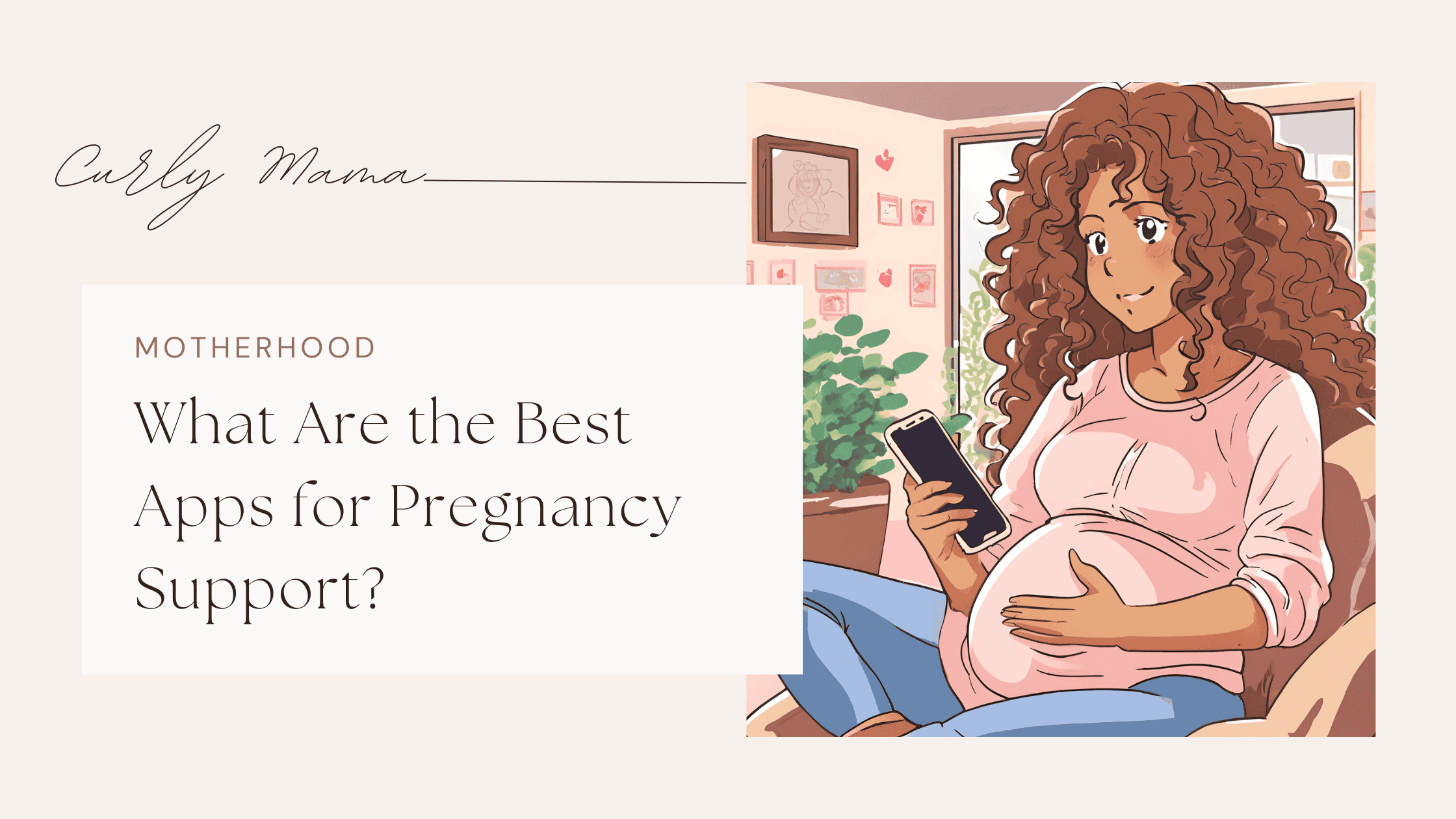 A pregnant woman using a smartphone, smiling while sitting on a couch in a cozy living room