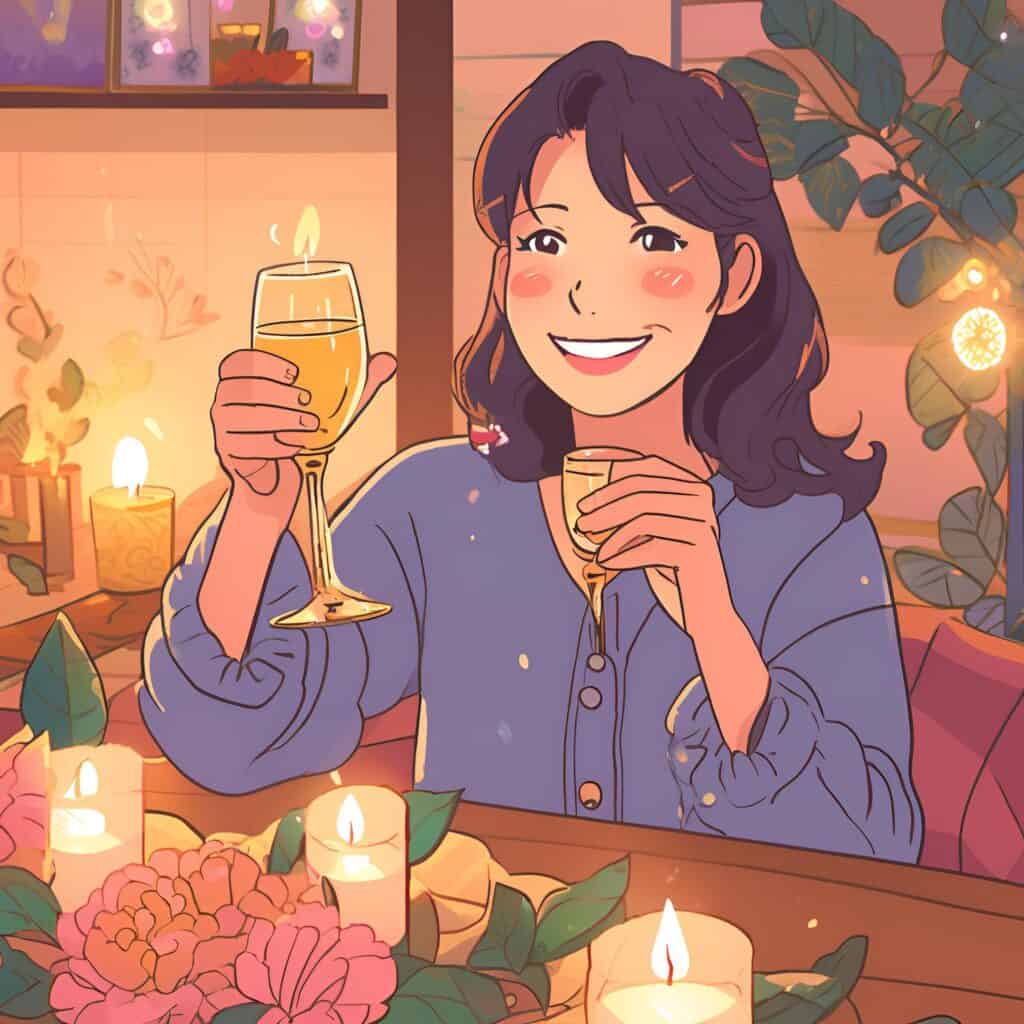 a young woman having 2 glasses of whine