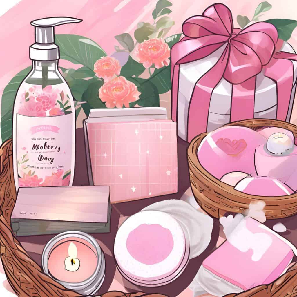 Mother’s Day spa gift basket with bath products and a journal.