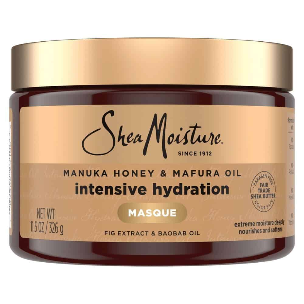 SheaMoisture Manuka Honey & Mafura Oil Intensive Hydration Masque — deep conditioner for thick, dry, or high-porosity curls needing rich moisture.