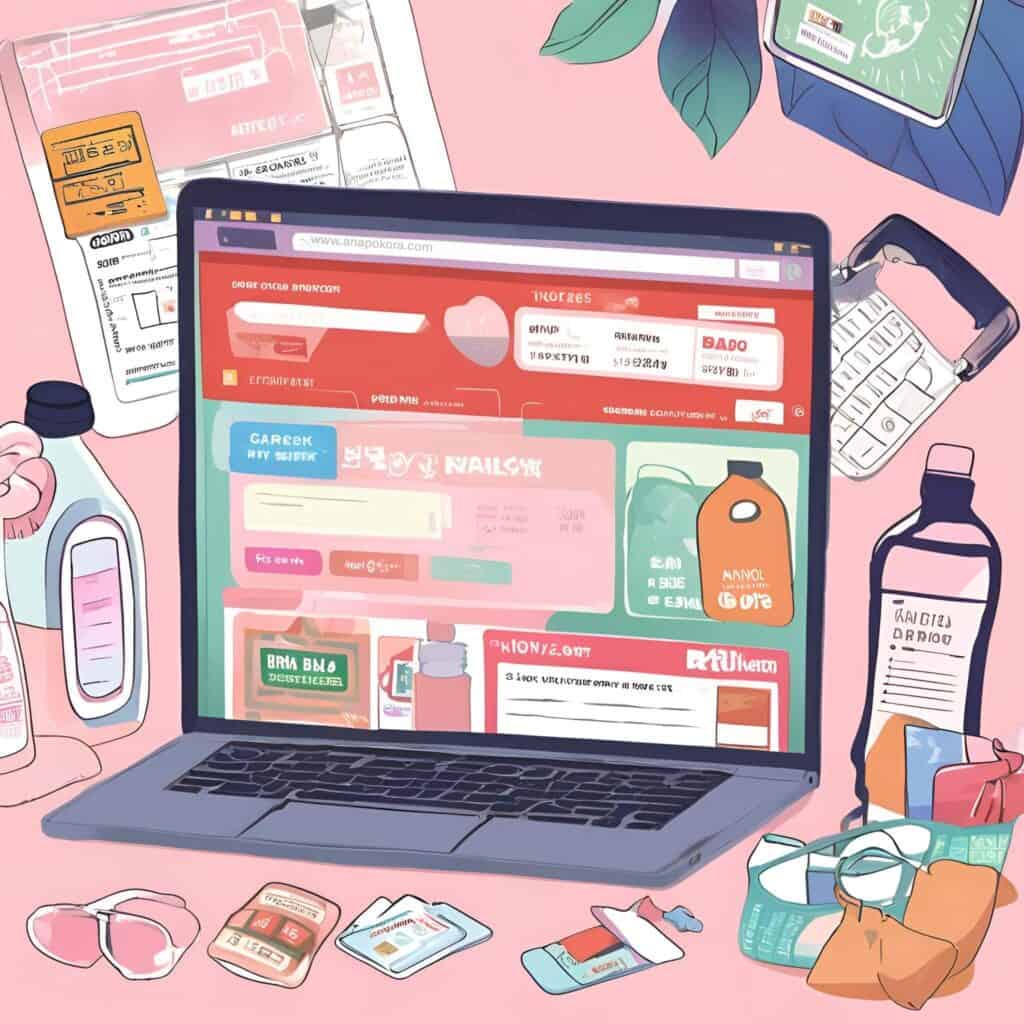 Close-up of a laptop screen showing Rakuten browser extension comparing cashback deals across online retailers.