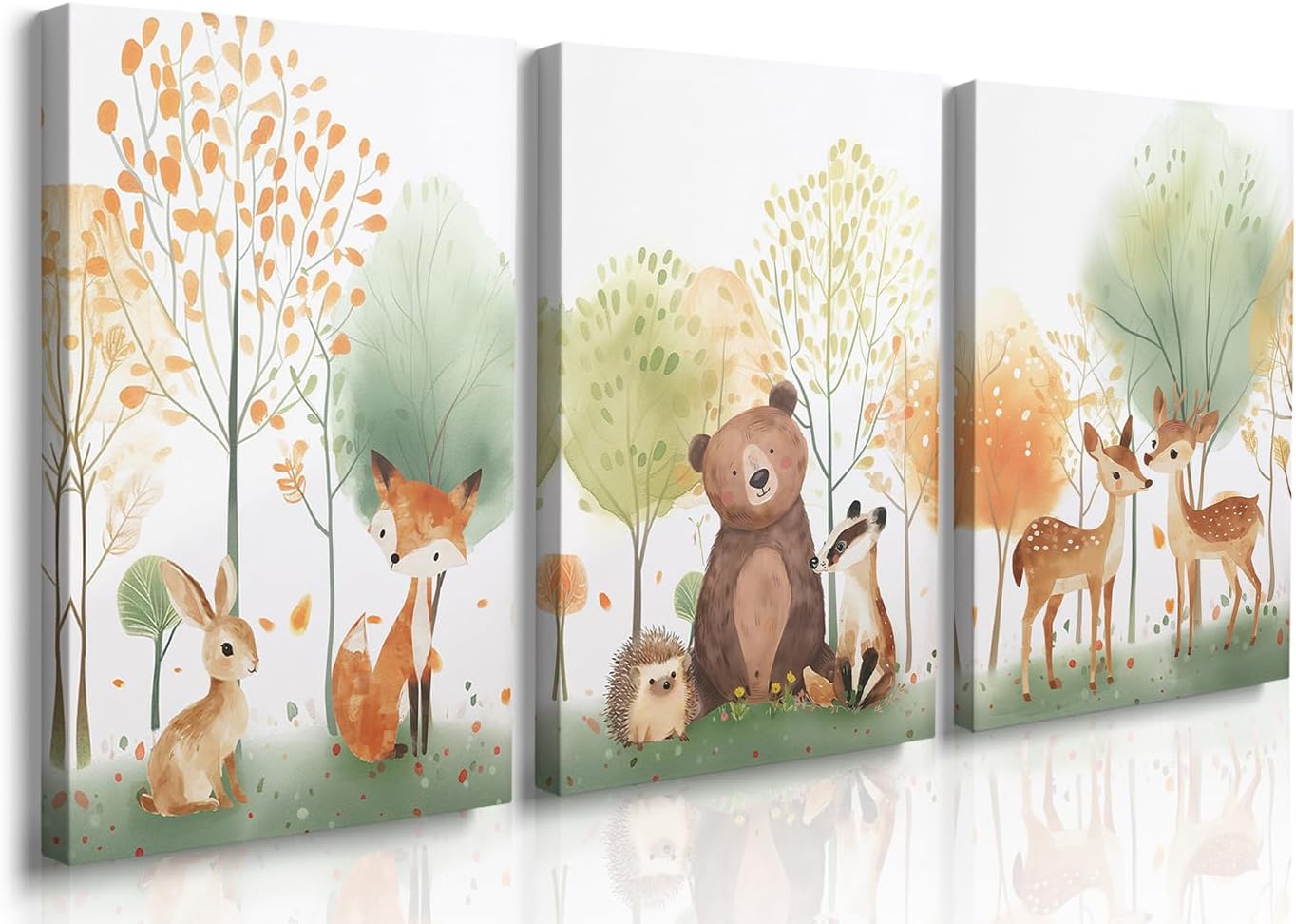 GUBIYU Woodland Watercolor Animals Nursery Wall Art Prints Set of 3