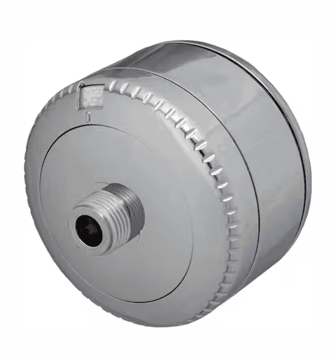 Slim-Line 2-stage shower water filter in metallic silver with threaded connector