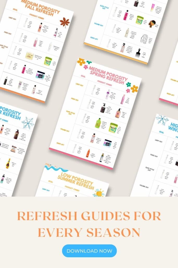Free seasonal curly hair refresh guide preview with product recommendations, styling tips, and routines for frizz control, volume, and curl definition.