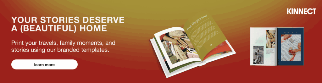 Kinnect memory book banner, ‘Your Stories Deserve a Beautiful Home.’ Create baby memory books and family keepsakes with photos, audio, and stories.
