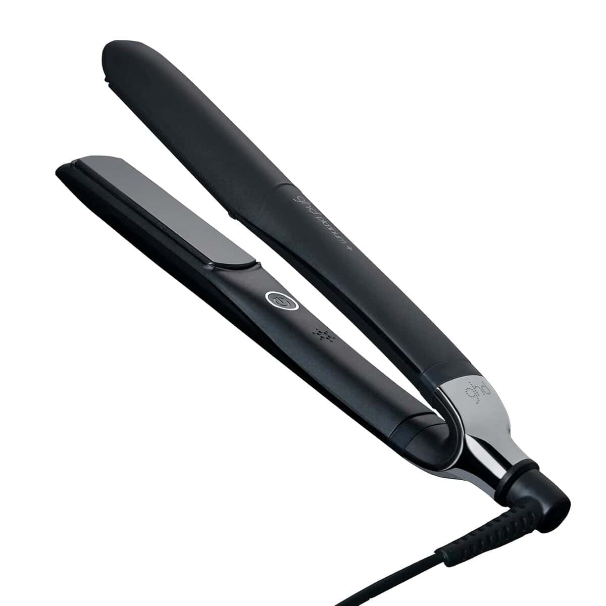GHD Platinum+ smart styler—advanced ceramic flat iron that adapts heat to hair density for reduced damage and lasting smoothness.