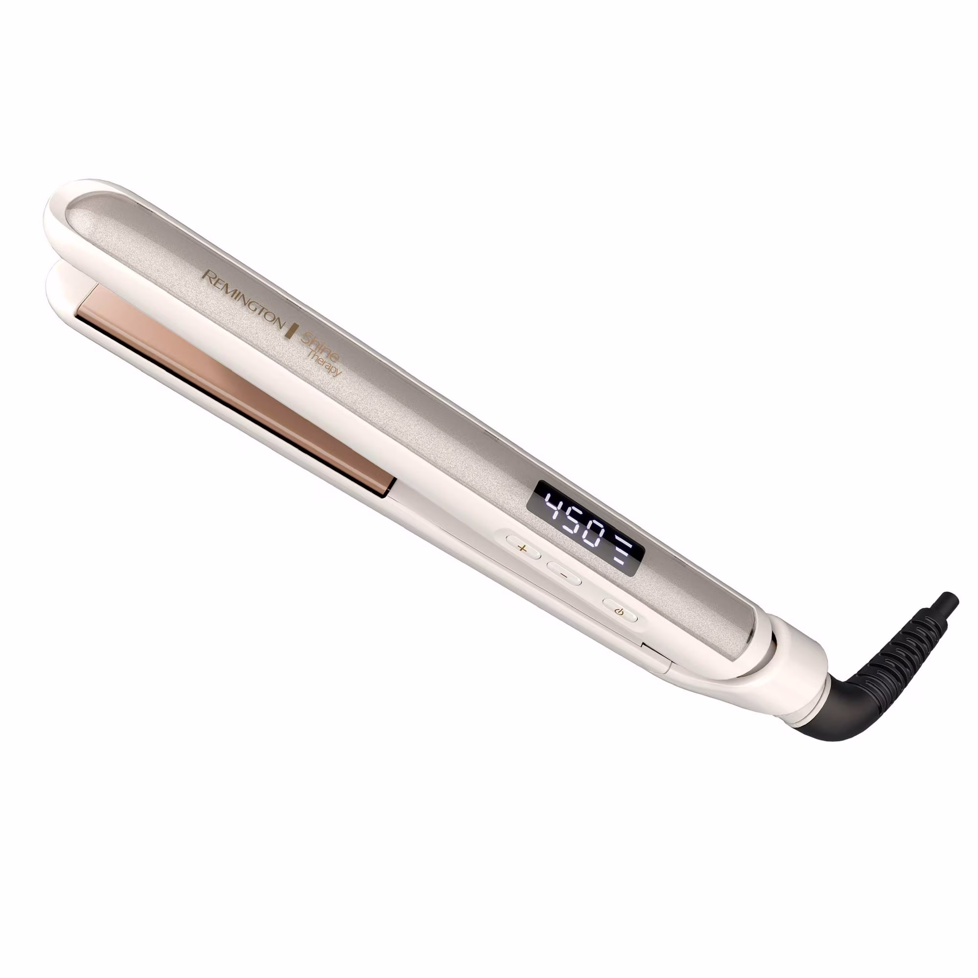 Remington Shine Therapy flat iron—infused with shine-enhancing plates for sleek, smooth hair with reduced frizz and heat damage.
