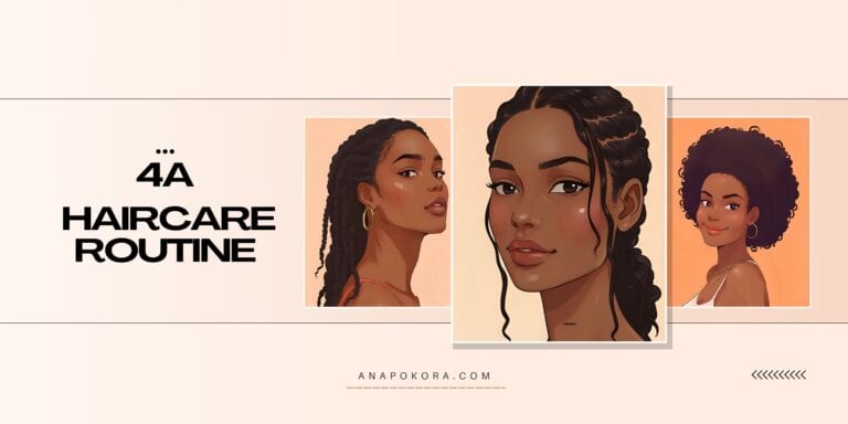 Illustrated banner featuring three brown-skinned women with 4A natural hair — one with braids, one with a puff, and one with cornrows — representing healthy curly hair care and protective styling tips.