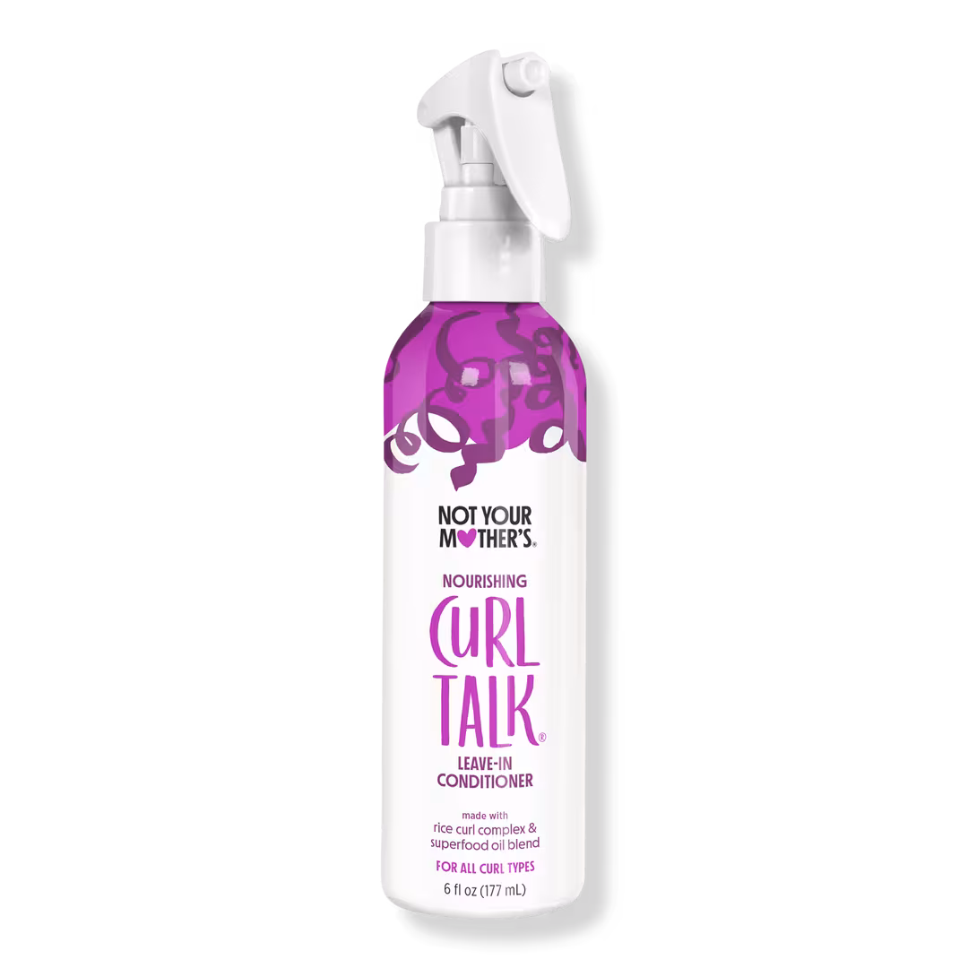 Not Your Mother’s Curl Talk Leave-In Conditioner Spray in lavender and white bottle.