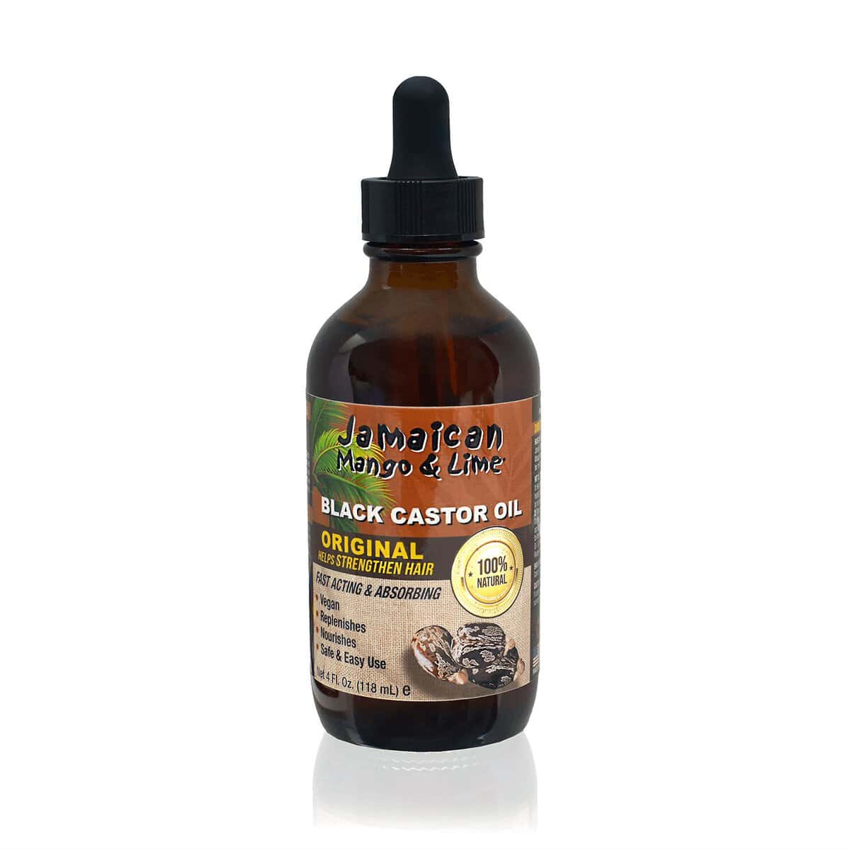 Jamaican Mango & Lime Black Castor Oil bottle for sealing moisture and strengthening curls.