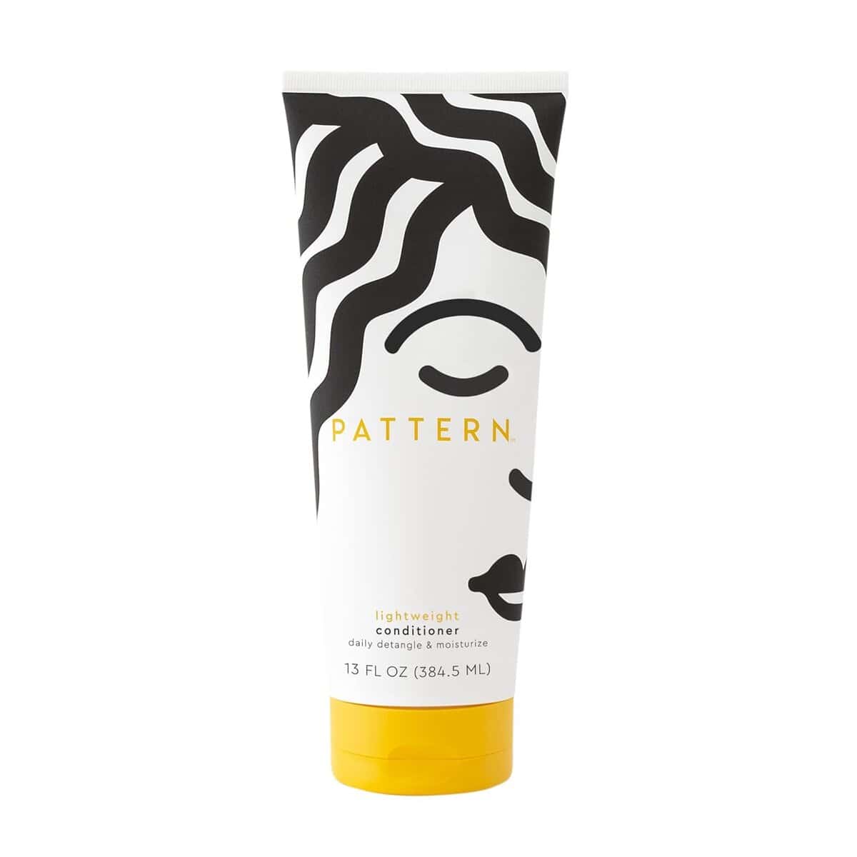 Pattern Lightweight Conditioner tube with black abstract wave design and yellow cap.