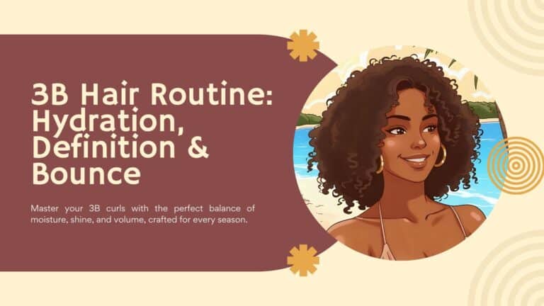 Radiant brown-skinned woman with defined 3B curls smiling at the beach, representing hydration, definition, and bounce for curly hair.