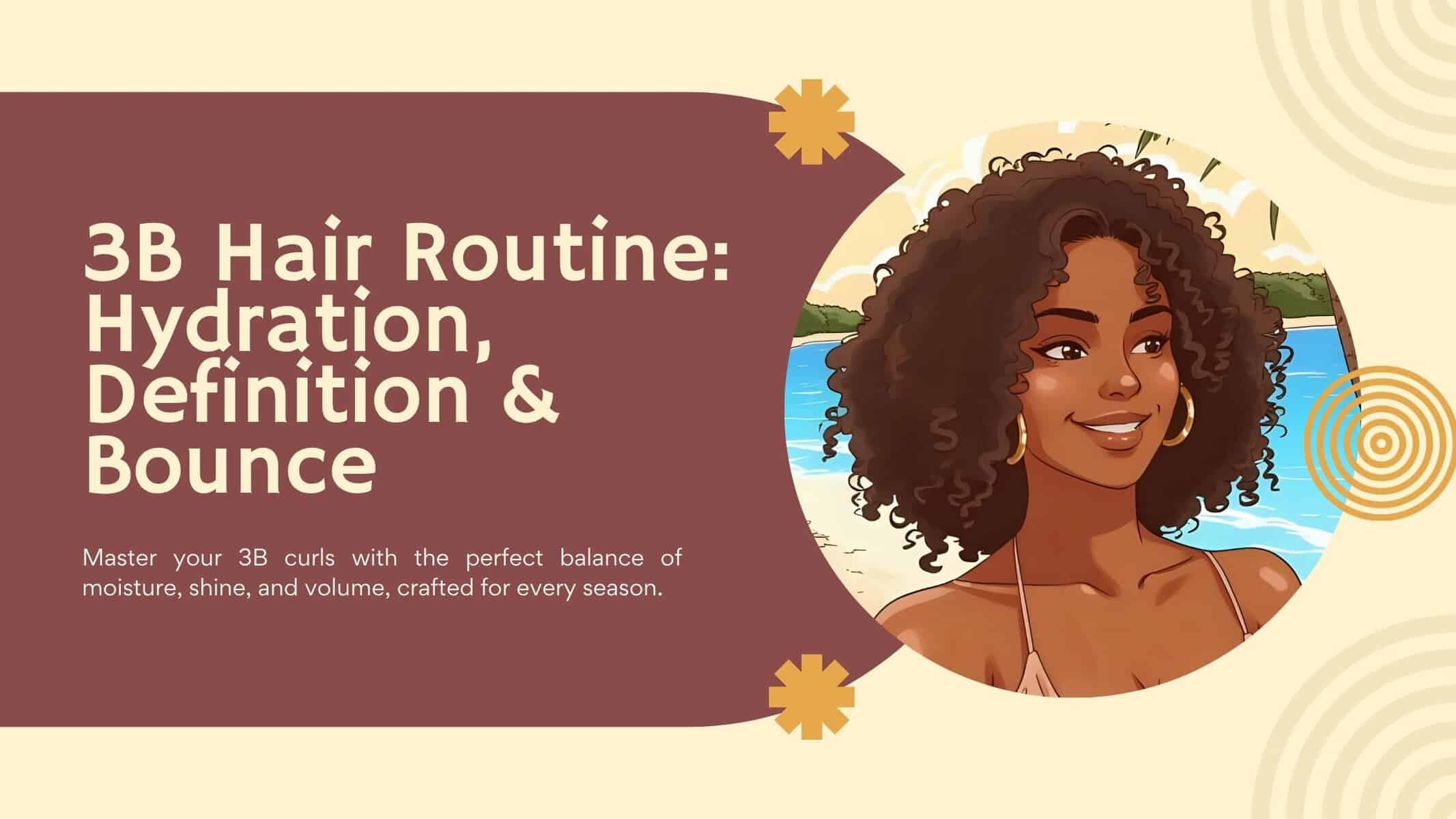 Radiant brown-skinned woman with defined 3B curls smiling at the beach, representing hydration, definition, and bounce for curly hair.