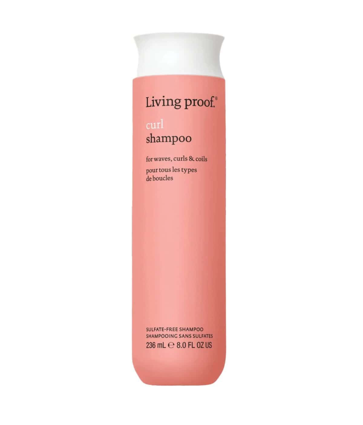 Bottle of Living Proof Curl Shampoo designed for gentle, sulfate-free cleansing and curl balance.