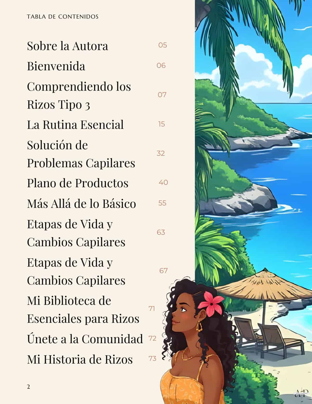 Vista previa del índice del ebook Rizos Seguros y Conscientes.