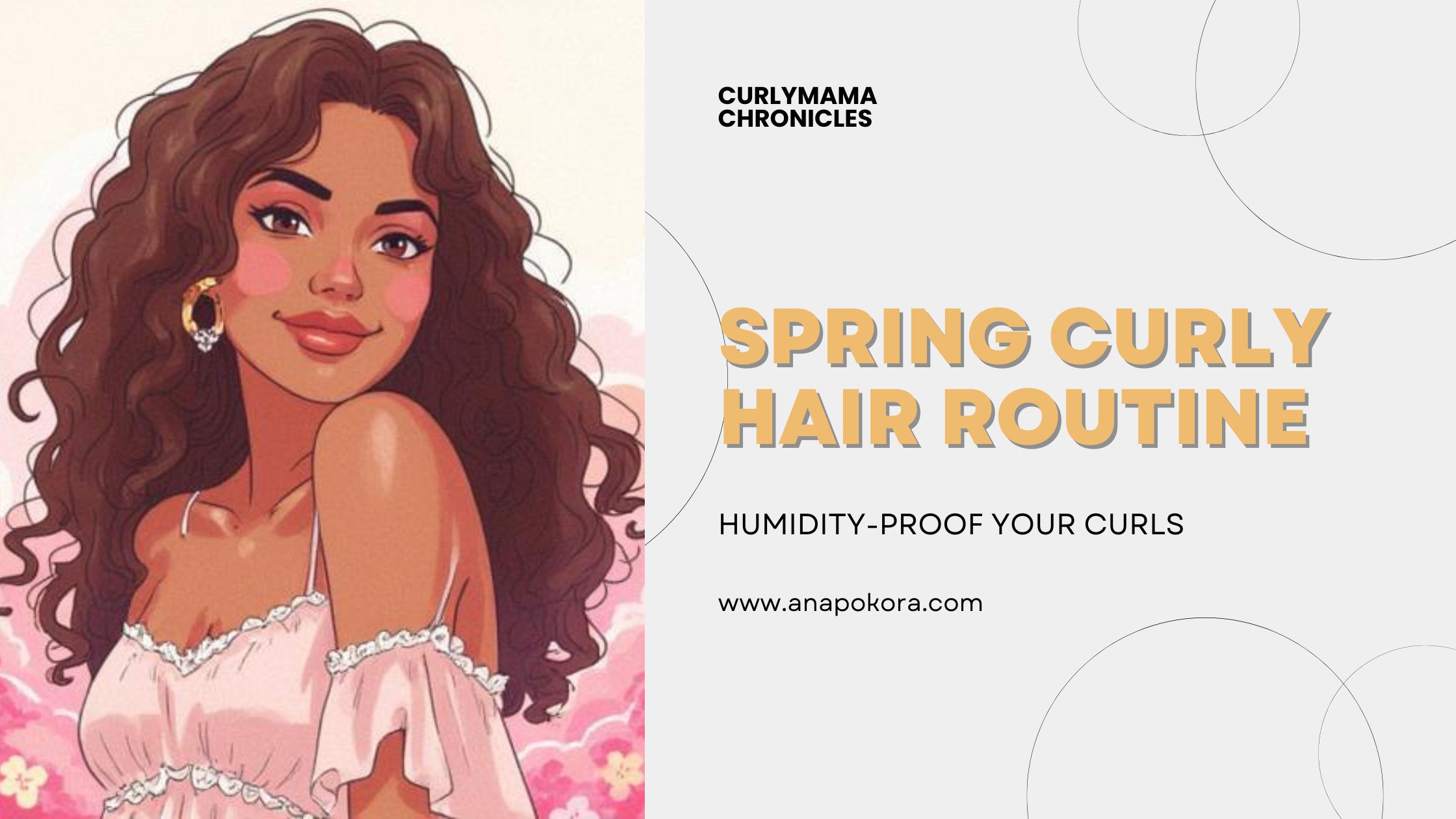spring curly hair routine featured image with frizz and humidity fix text and curly hair illustration