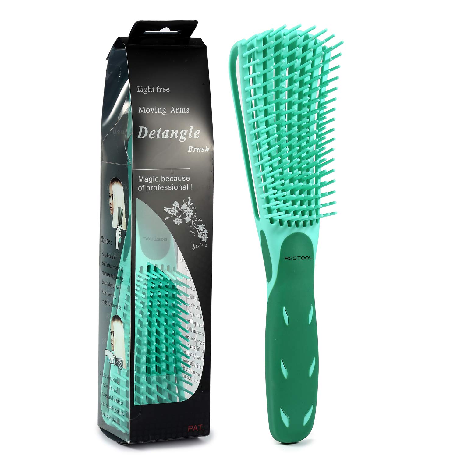 BESTOOL detangling brush with flexible bristles designed for curly, coily, and textured hair.